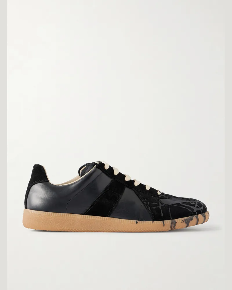 Maison Margiela Replica Paint-Splattered Leather Sneakers Black