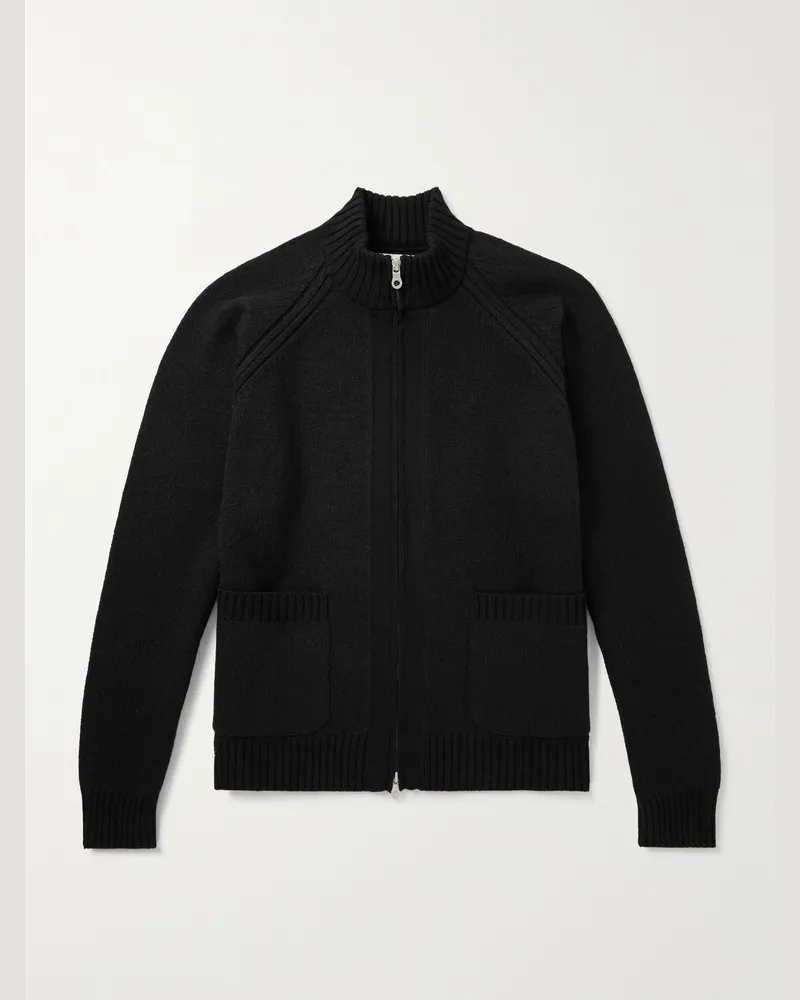 Folk Strick-Cardigan mit Reißverschluss Schwarz