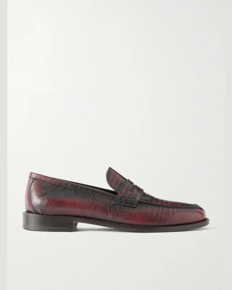 Manolo Blahnik Perry Lizard-Effect Leather Loafers Red