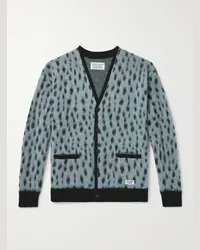 Wacko Maria Cardigan aus Jacquard-Strick aus einer Mohairmischung Blau