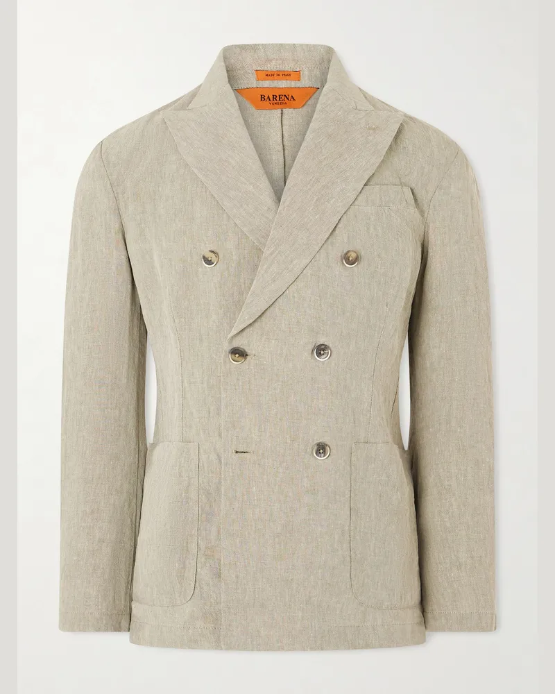 BARENA Siroco Marte Double-Breasted Linen Suit Jacket Green