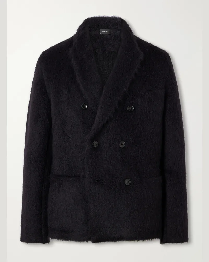Tom Ford Double-Breasted Brushed Cashmere, Mohair and Silk-Blend Knitted Blazer Black