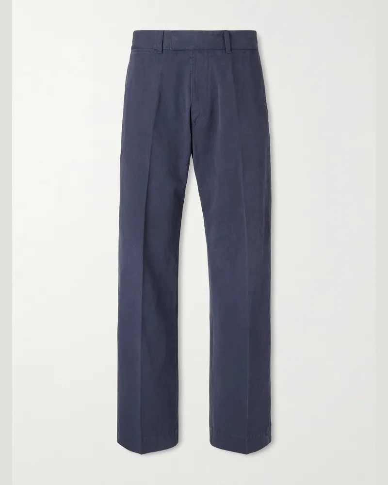 Tom Ford Wide-Leg Cotton-Drill Trousers Blue