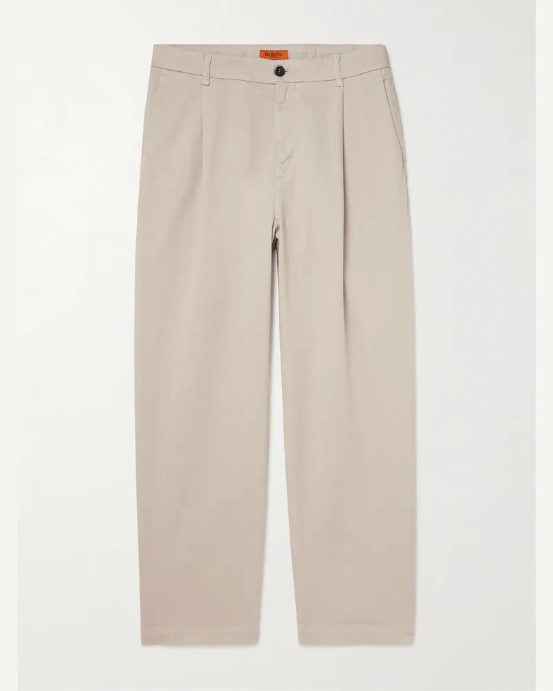 BARENA Schmal zulaufende verkürzte Hose aus Stretch-Baumwoll-Twill mit Falten Neutral