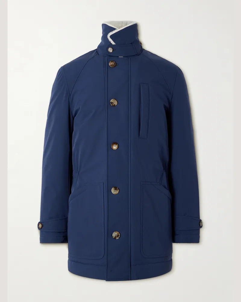 Brunello Cucinelli Shearling-Trimmed Shell Parka Blue