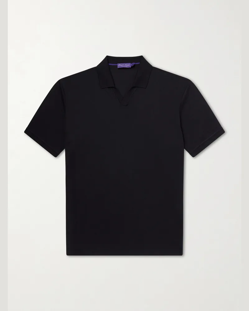 Ralph Lauren Cotton and Cashmere-Blend Piqué Polo Shirt Black