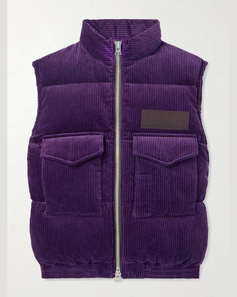 Sacai Daunenweste aus gestepptem Baumwollcord mit Applikation Lila