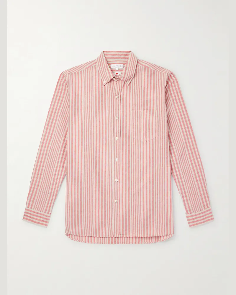Richard James Gestreiftes Hemd aus einer Leinen-Baumwollmischung mit Button-Down-Kragen Pink