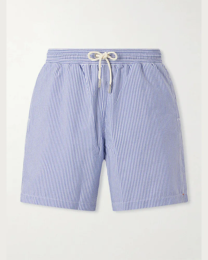Orlebar Brown Mastiff II Straight-Leg Mid-Length Striped Seersucker Swim Shorts Blue