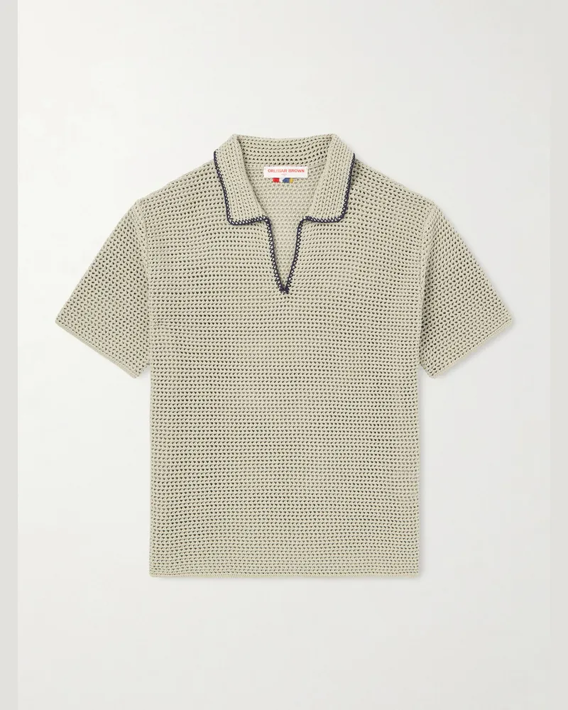 Orlebar Brown Crocheted Cotton Polo Shirt Green
