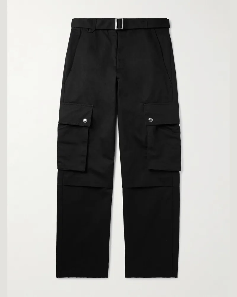 Jacquemus Schmal zulaufende Cargohose aus Twill aus einer Baumwoll-Leinenmischung mit Gürtel Schwarz