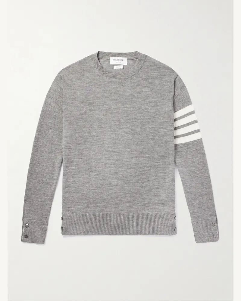 Thom Browne Slim-Fit Striped Merino Wool Sweater Gray
