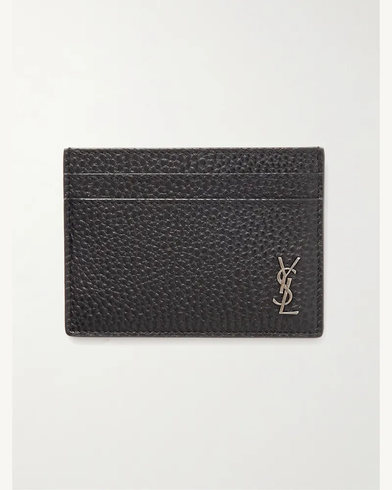 Saint Laurent Tiny Cassandre Logo-Appliquéd Full-Grain Leather Cardholder Black
