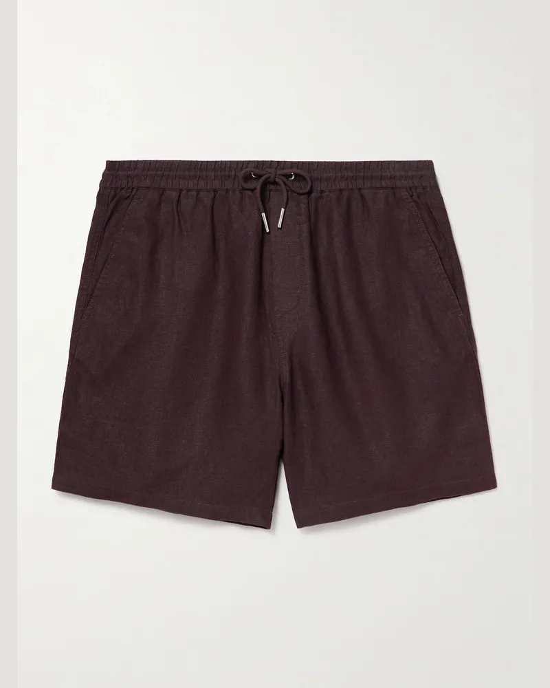 NN 07 Gregor 1454 Straight-Leg Linen Drawstring Shorts Brown