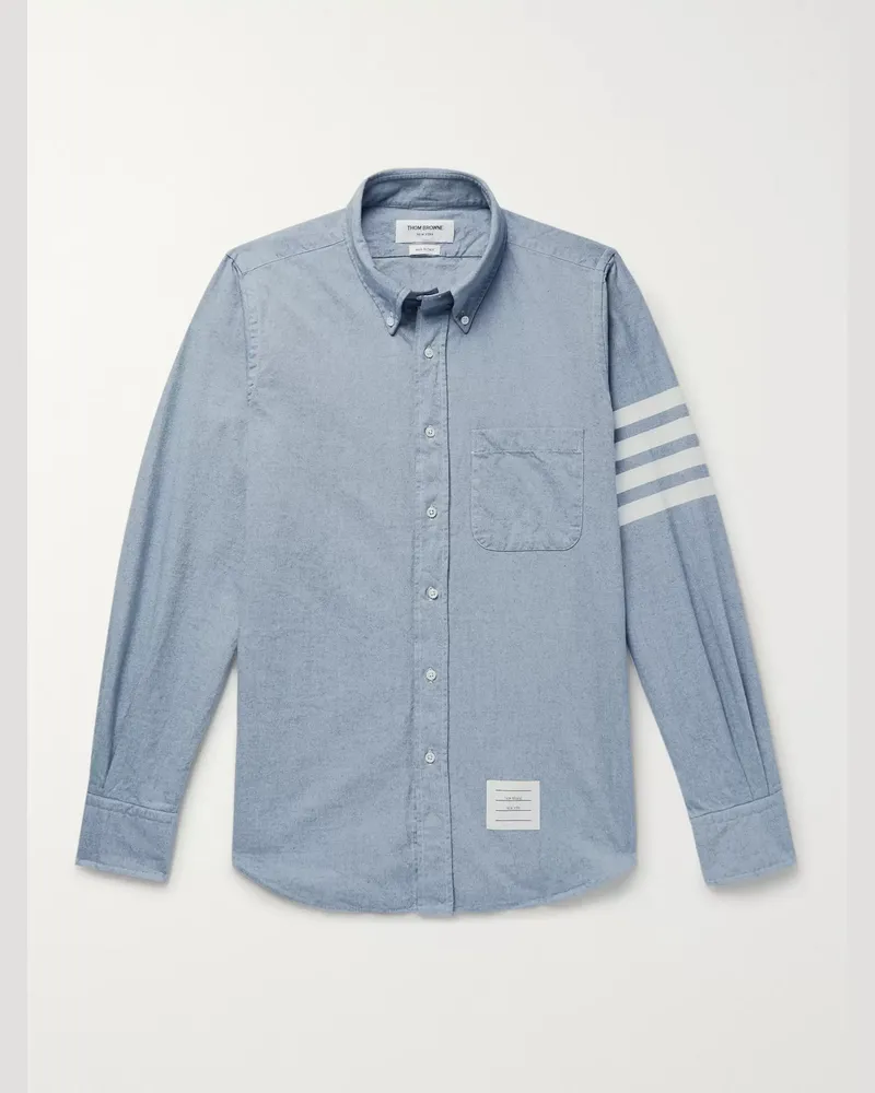 Thom Browne Hemd aus Baumwollflanell mit Button-Down-Kragen und Streifen Blau