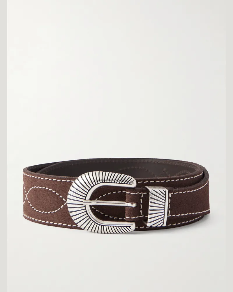 Nudie Jeans 4cm Western Embroidered Suede Belt Brown