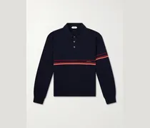 Logo-Embroidered Striped Cotton Polo Sweater