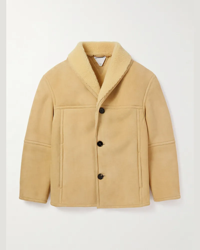 Bottega Veneta Shawl-Collar Shearling Jacket Neutrals