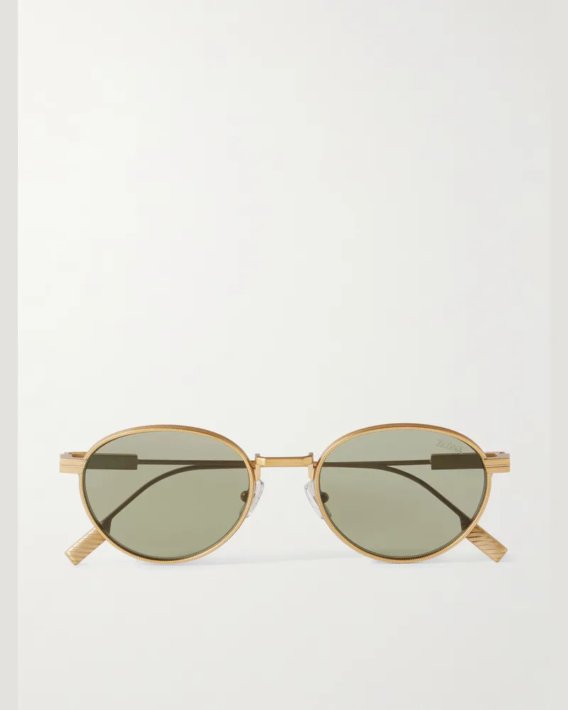 Ermenegildo Zegna Bronzefarbene Sonnenbrille mit rundem Rahmen Gold