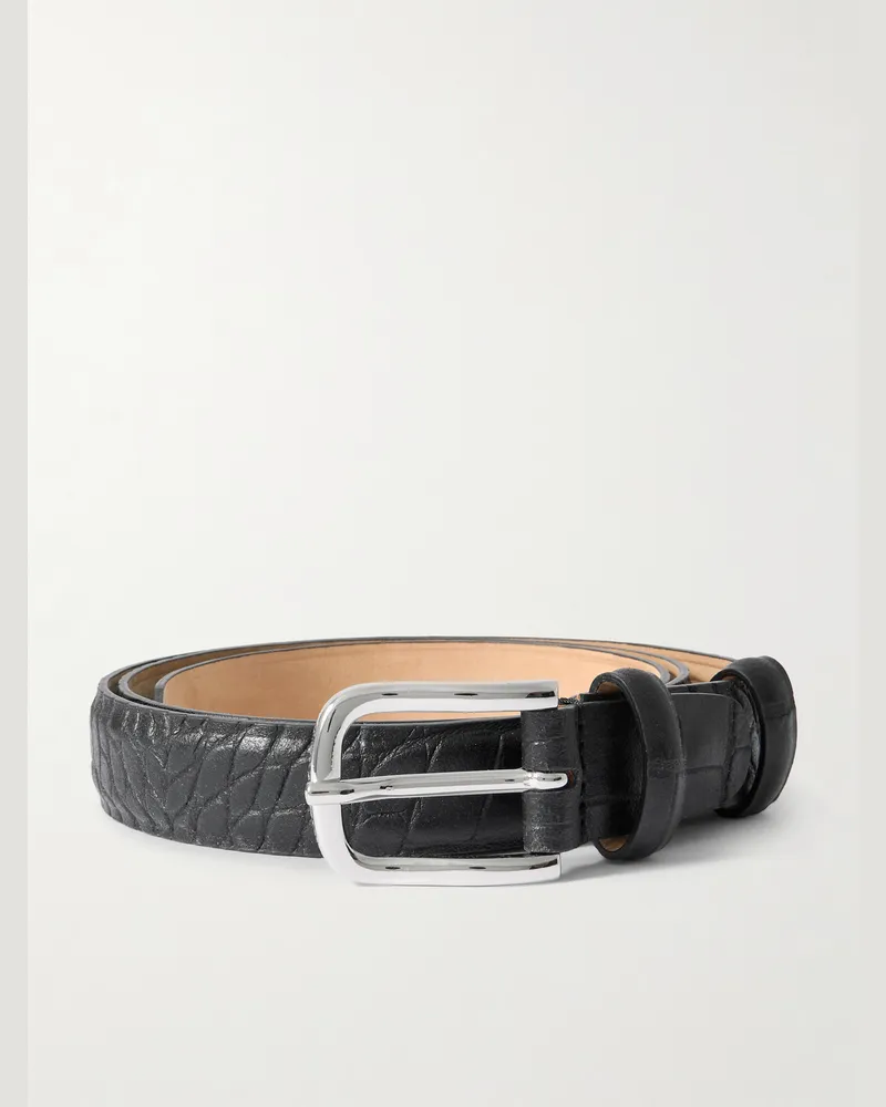 MR P. 2.5cm Croc-Effect Leather Belt Black
