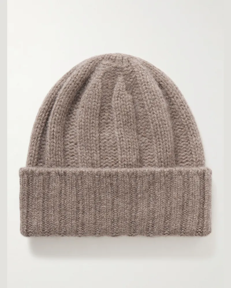 Beams Plus Ribbed Cashmere Beanie Neutrals