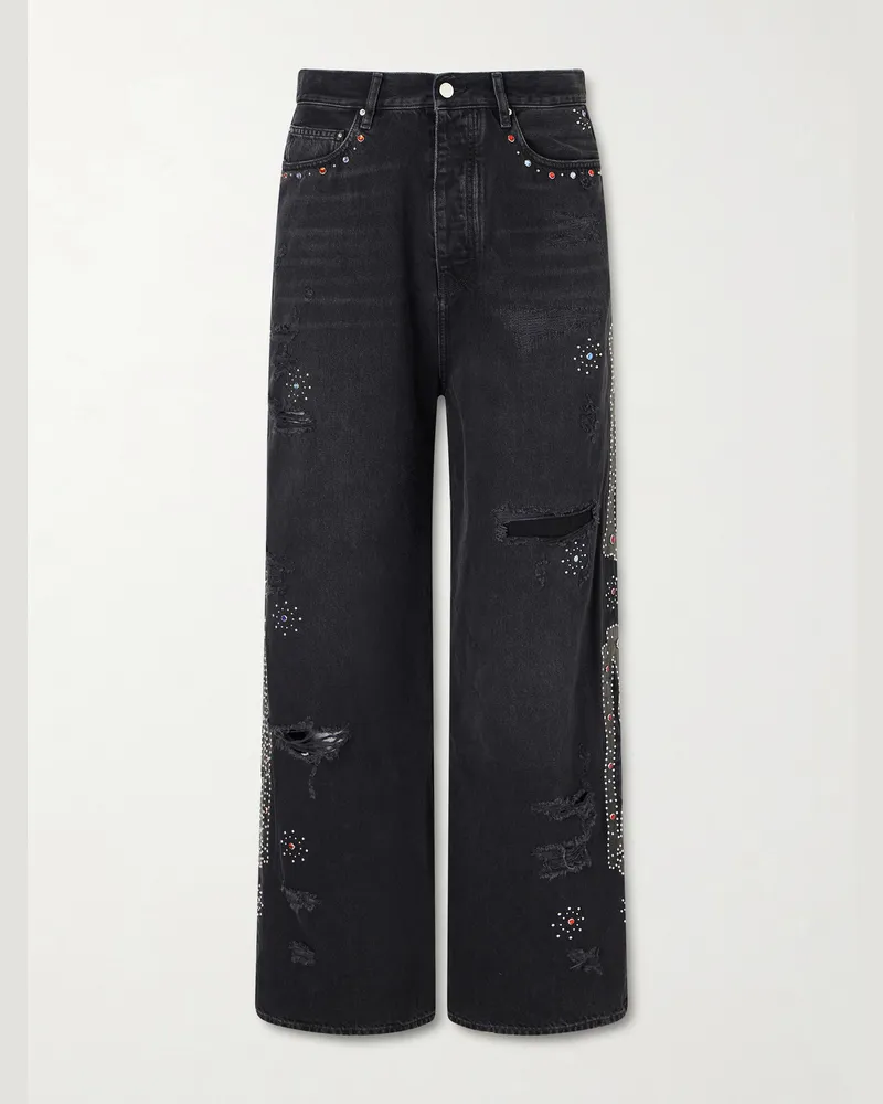 Amiri Straight-Leg Distressed Studded Jeans Black