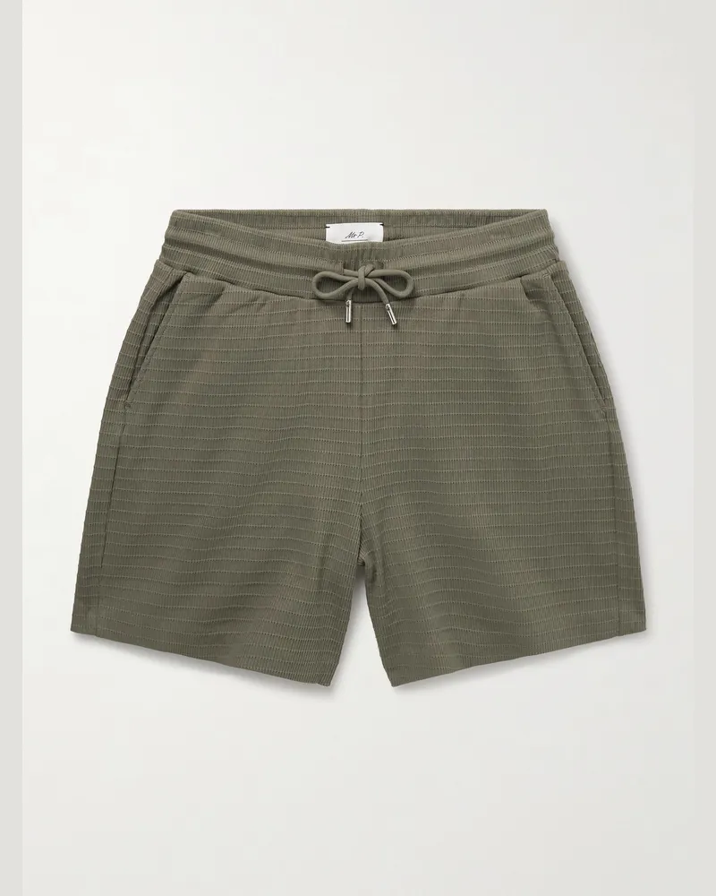 MR P. Straight-Leg Ribbed Organic Cotton-Jersey Drawstring Shorts Green