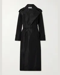 Saint Laurent Trenchcoat aus Seidensatin mit Gürtel Schwarz