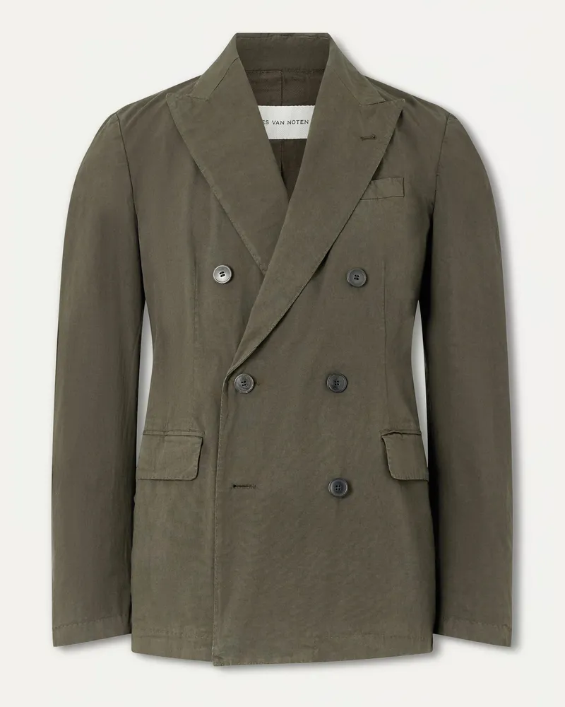 Dries van Noten Double-Breasted Cotton-Blend Blazer Green