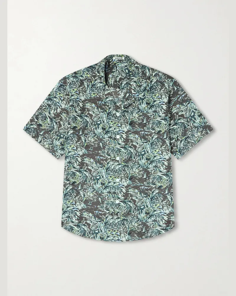 AURALEE Printed Silk Satin Shirt Green