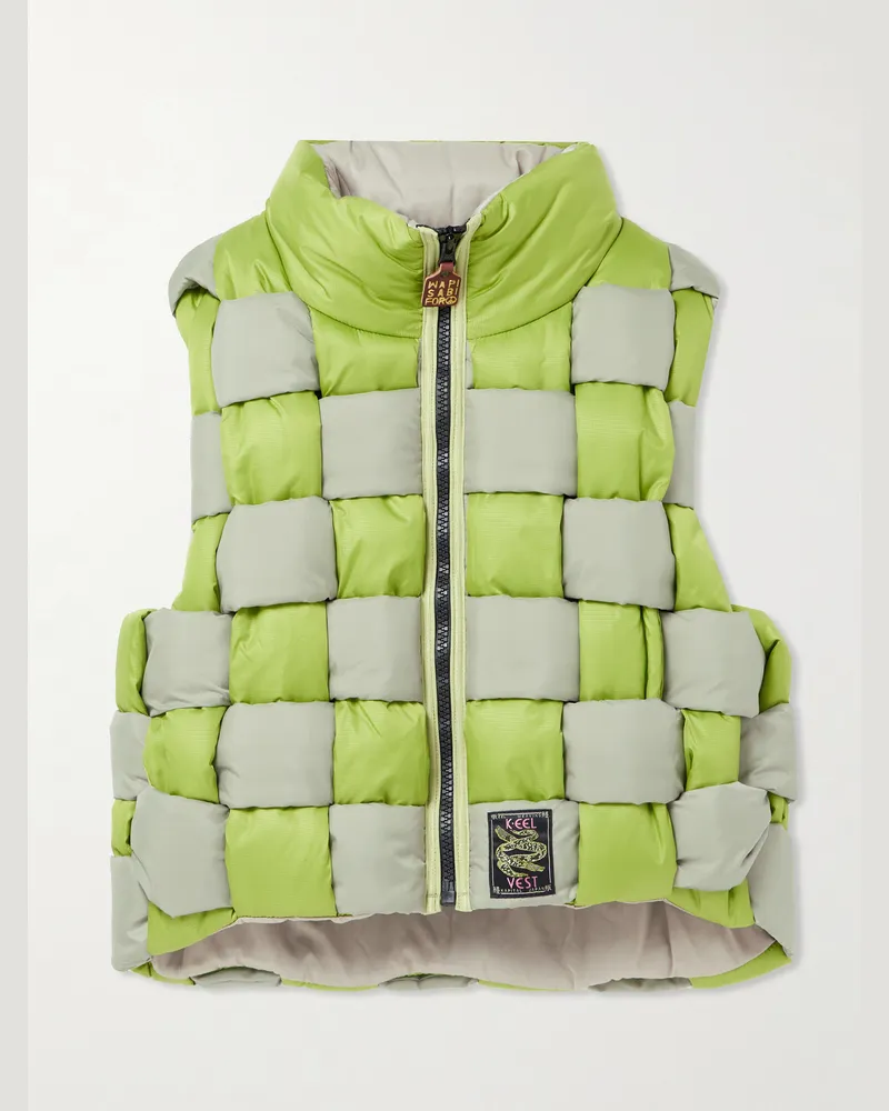 KAPITAL Cropped Reversible Quilted Padded Shell Gilet Green