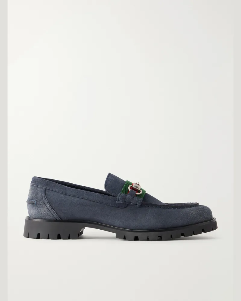 Gucci Sylke Horsebit-Embellished Suede Loafers Blue
