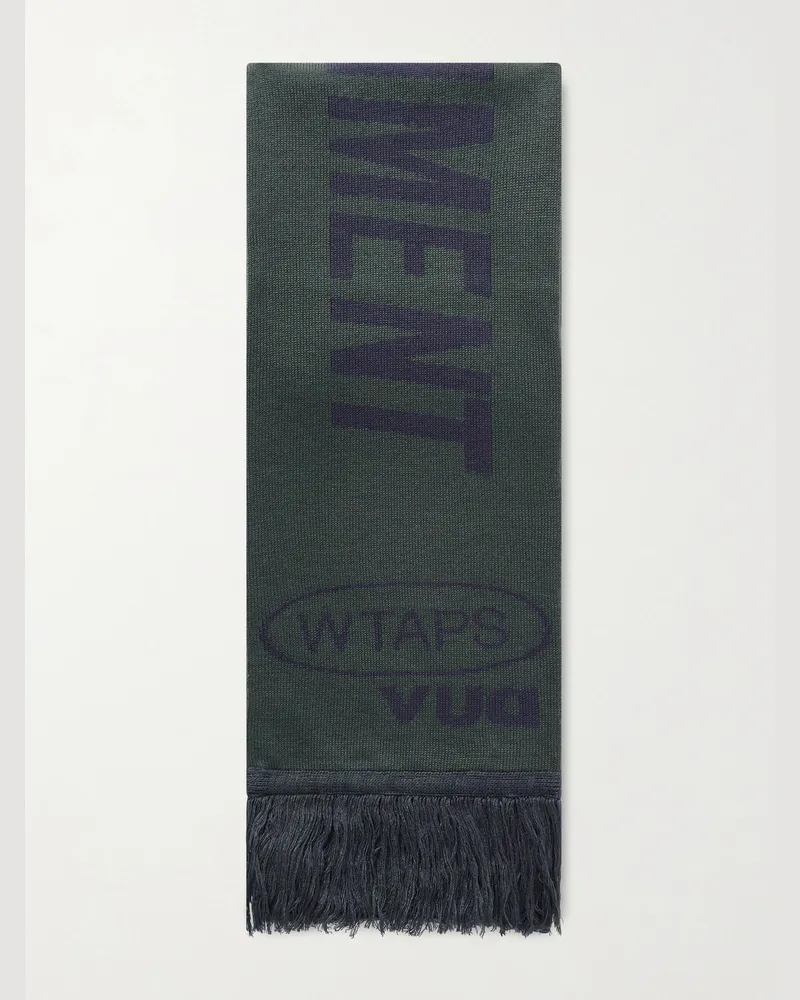 WTAPS Evasion Fringed Knitted Scarf Green