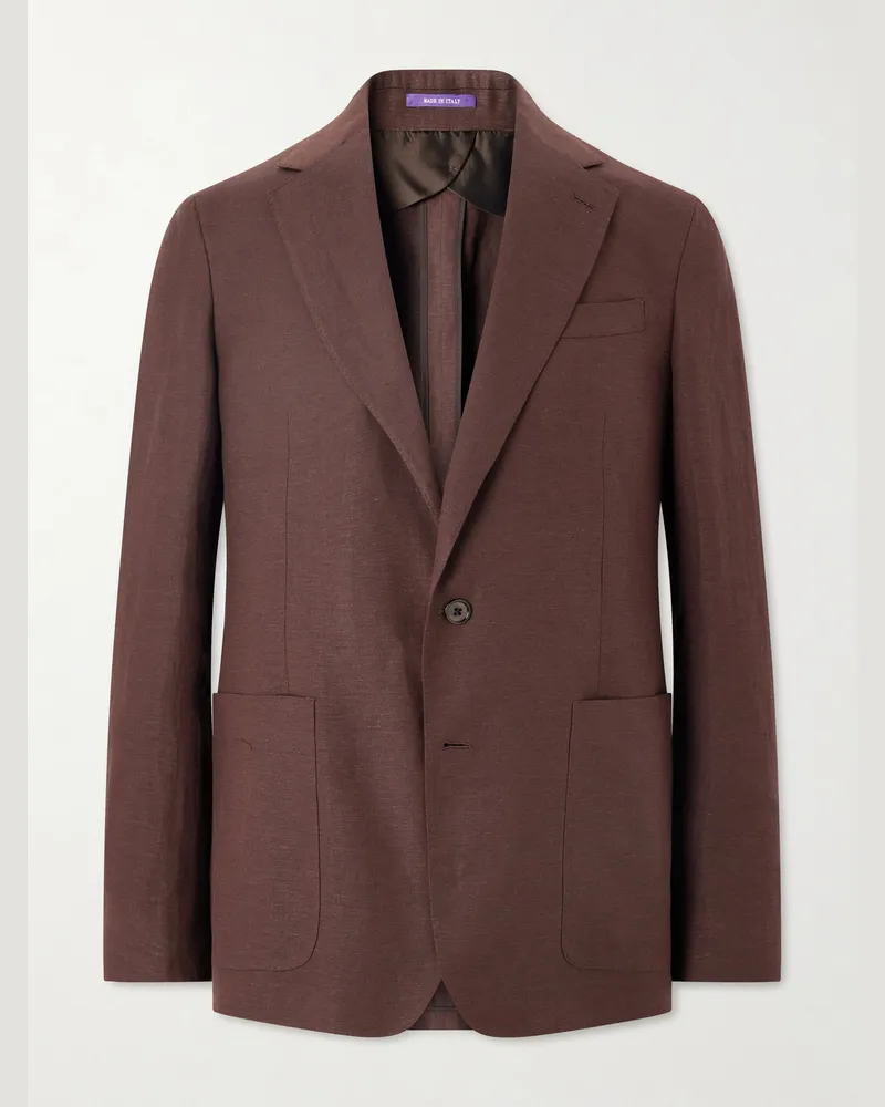 Ralph Lauren Silk and Linen-Blend Suit Jacket Brown