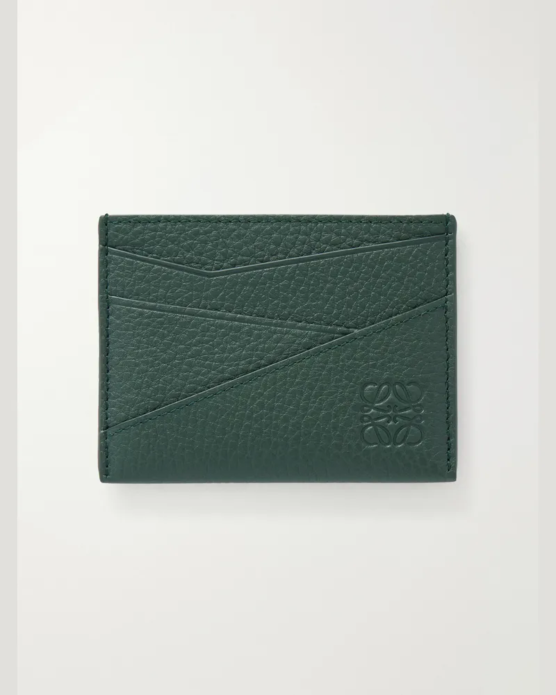 Loewe Puzzle Edge Anagram-Embossed Full-Grain Leather Cardholder Green