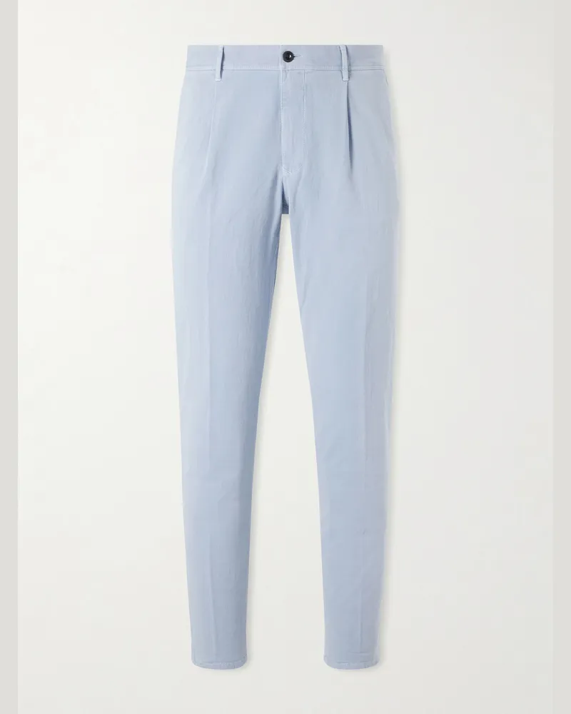 Slowear Tapered Pleated Cotton-Blend Gabardine Trousers Blue