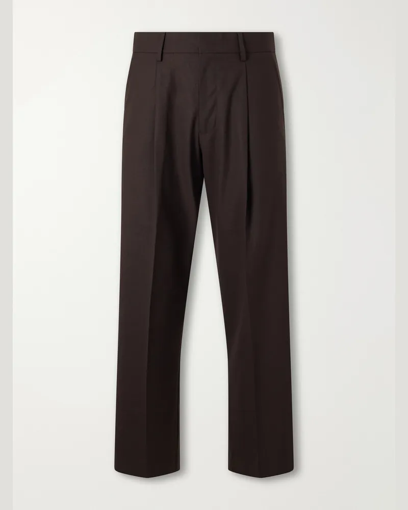 NN 07 Kay 10037 Straight-Leg Pleated Woven Trousers Brown