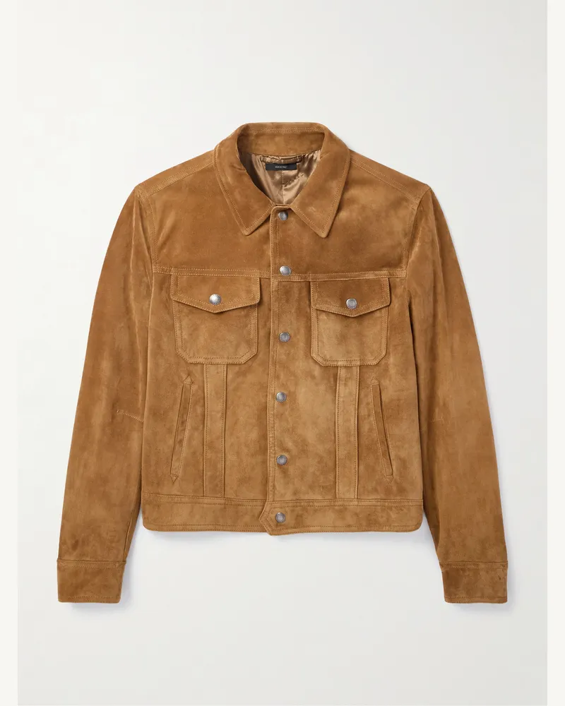 Tom Ford Schmal geschnittene Jacke aus Veloursleder Braun