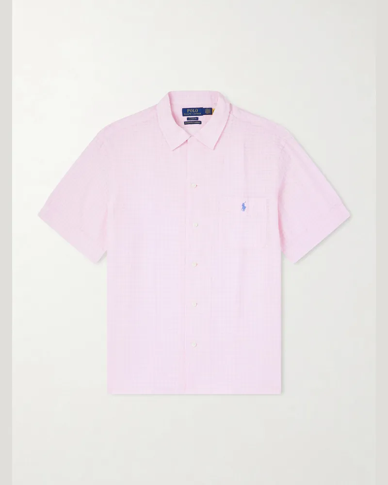 Ralph Lauren Logo-Embroidered Checked Linen and Cotton-Blend Shirt Pink