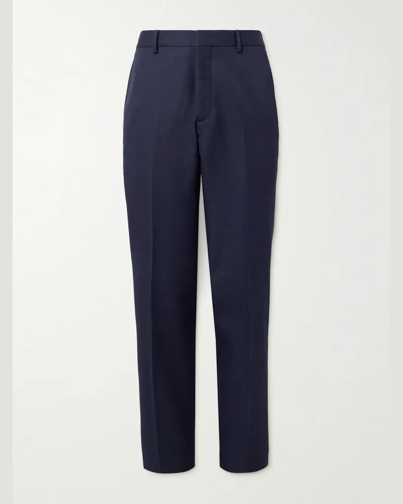 Loro Piana Jarno gerade geschnittene Hose aus Twill aus einer Woll-Baumwollmischung Blau