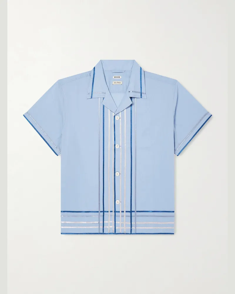 BODE Ribbon Plaid Hemd aus Baumwollpopeline mit Satinbesatz und Reverskragen Blau