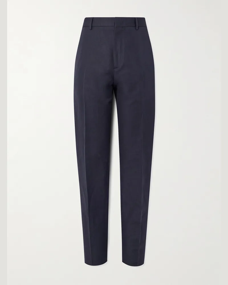 Loro Piana Cedric schmal zulaufende Hose aus Canvas aus einer Baumwoll-Leinenmischung Blau