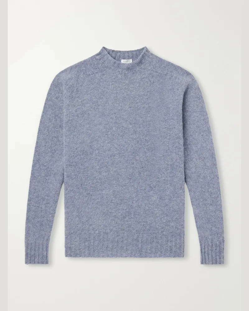 Sunspel Brushed Shetland Wool Sweater Blue