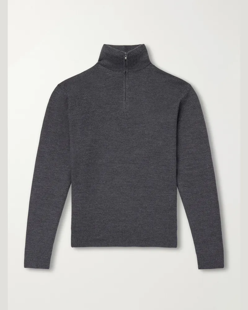 Ralph Lauren Wool-Piqué Half-Zip Sweater Gray