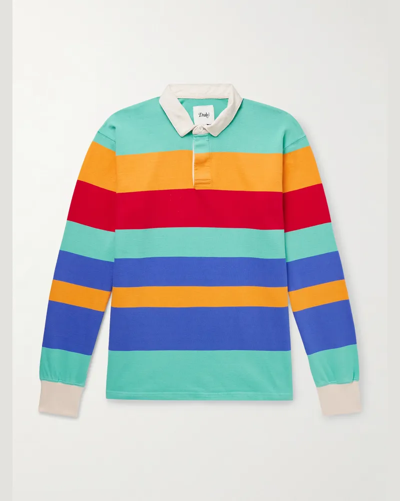 Drake's Oberteil aus gestreiftem Baumwoll-Jersey mit Polokragen Mehrfarbig