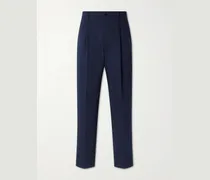 VLogo Straight-Leg Pleated Cotton-Gabardine Trousers