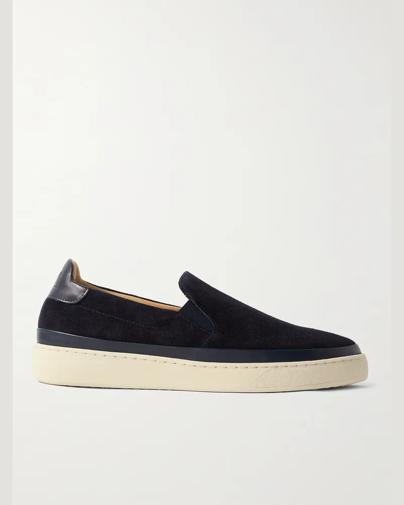 MULO Leather-Trimmed Suede Slip-On Sneakers Blue