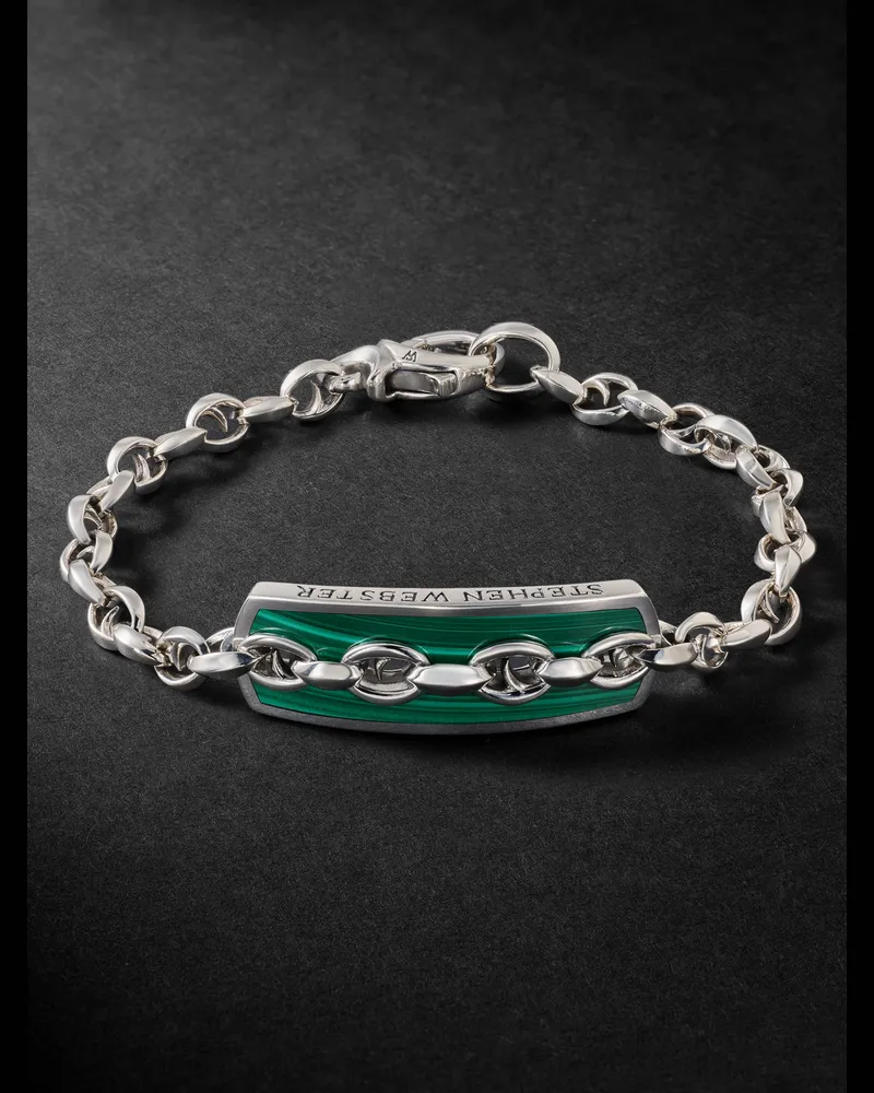 Stephen Webster Inline Razer ID-Armband aus Sterlingsilber mit Malachit Silber