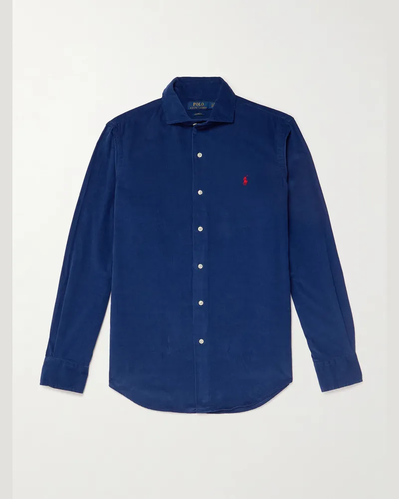 Ralph Lauren Hemd aus Baumwollcord mit Logostickerei Blau