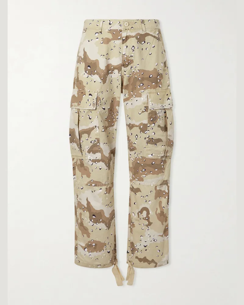 Cherry Los Angeles Wide-Leg Camouflage-Print Cotton Trousers Neutrals
